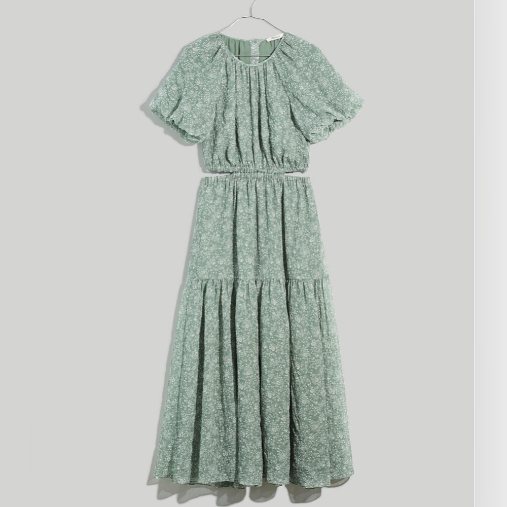 Seersucker Puff-Sleeve Cutout Midi Dress in Piazza Floral